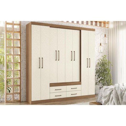 Guarda Roupa Casal 8 Portas e 4 Gavetas Nápoles Jatoba/areia - Santos Andirá