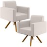 Kit 2 Poltronas Decorativa Base Giratória de Madeira Helô L02 Linho Cru - Lyam Decor - 1