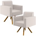 Ver imagem 1 de Kit 2 Poltronas Decorativa Base Giratória de Madeira Helô L02 Linho Cru - Lyam Decor