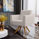 Ver imagem 3 de Kit 2 Poltronas Decorativa Base Giratória de Madeira Helô L02 Linho Cru - Lyam Decor