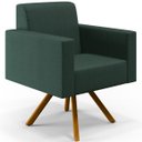 Ver imagem 1 de Poltrona Decorativa Base Giratória de Madeira Helô L02 Linho Verde Musgo - Lyam Decor