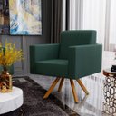 Ver imagem 2 de Poltrona Decorativa Base Giratória de Madeira Helô L02 Linho Verde Musgo - Lyam Decor