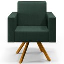 Ver imagem 3 de Poltrona Decorativa Base Giratória de Madeira Helô L02 Linho Verde Musgo - Lyam Decor
