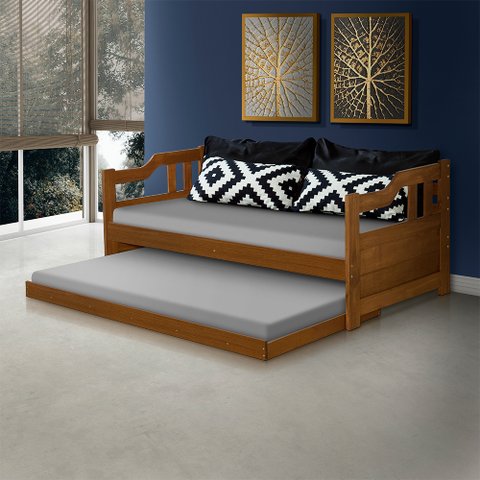 Sofá Cama Texas de Madeira Maciça com Cama Auxiliar Castanho