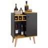 Aparador Pequeno Luxo com Adega 3 Garrafas e Porta Retrô Decoração Sala Nala Preto/Nature  - 5