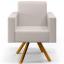 Ver imagem 3 de Poltrona Decorativa Base Giratória de Madeira Helô L02 Linho Cru - Lyam Decor