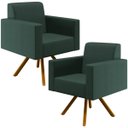 Ver imagem 1 de Kit 2 Poltronas Decorativa Base Giratória de Madeira Helô L02 Linho Verde Musgo - Lyam Decor