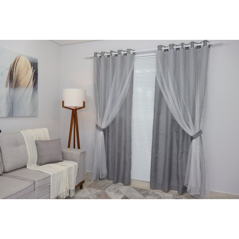 Cortina Cinza-claro Sala/quarto Tecido Com Renda 3,00 X 2,70 Oferta