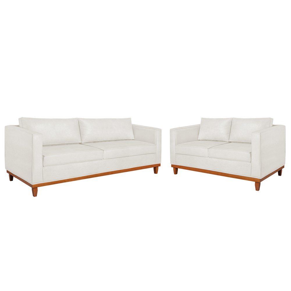 Kit Sofá 2 e 3 Lugares 180cm Europa Bouclé Branco - Amarena Móveis