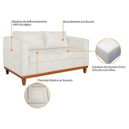 Kit Sofá 2 e 3 Lugares 180cm Europa Bouclé Branco - Amarena Móveis - 5