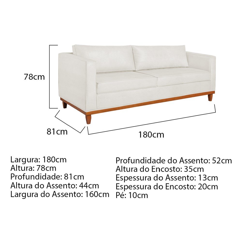 Kit Sofá 2 e 3 Lugares 180cm Europa Bouclé Branco - Amarena Móveis - 4