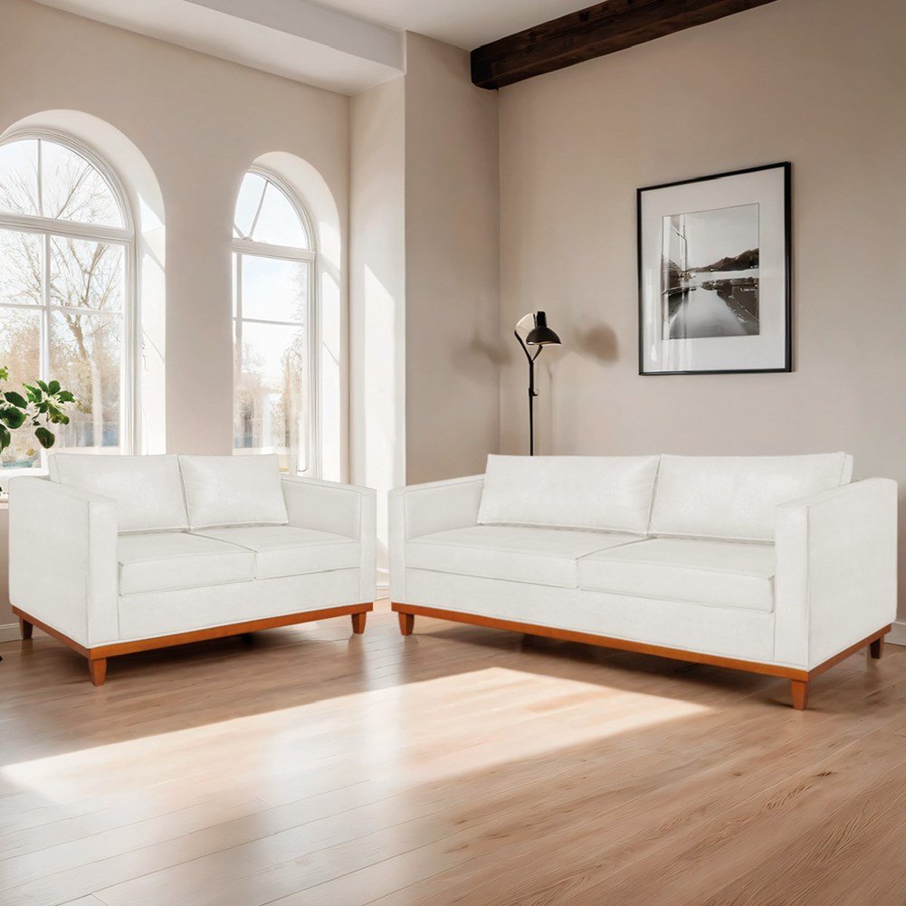 Kit Sofá 2 e 3 Lugares 180cm Europa Bouclé Branco - Amarena Móveis - 2