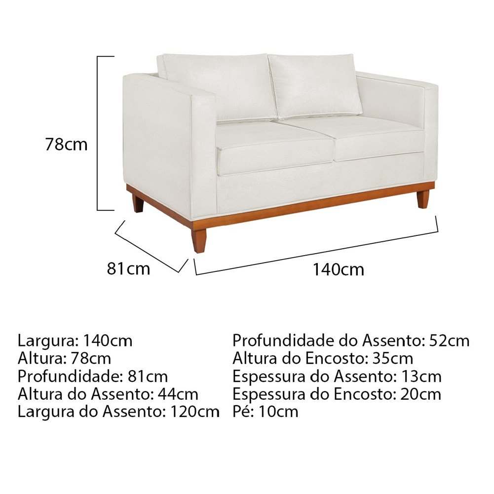 Kit Sofá 2 e 3 Lugares 180cm Europa Bouclé Branco - Amarena Móveis - 3