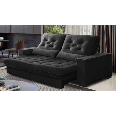 Sofá Retrátil e Reclinável 2,90m Suede Juliette Preto