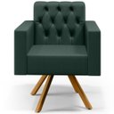 Ver imagem 7 de Poltrona Decorativa Giratória Base de Madeira Manu L02 Capitonê Linho Verde Musgo - Lyam Decor