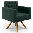 Ver imagem 1 de Poltrona Decorativa Giratória Base de Madeira Manu L02 Capitonê Linho Verde Musgo - Lyam Decor