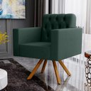 Ver imagem 2 de Poltrona Decorativa Giratória Base de Madeira Manu L02 Capitonê Linho Verde Musgo - Lyam Decor