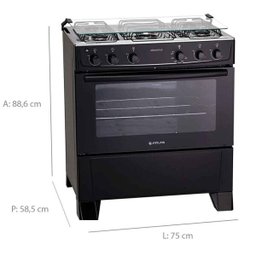 Fogão 5 Bocas Preto com Mesa Inox Atlas Mônaco Plus Bivolt - 5
