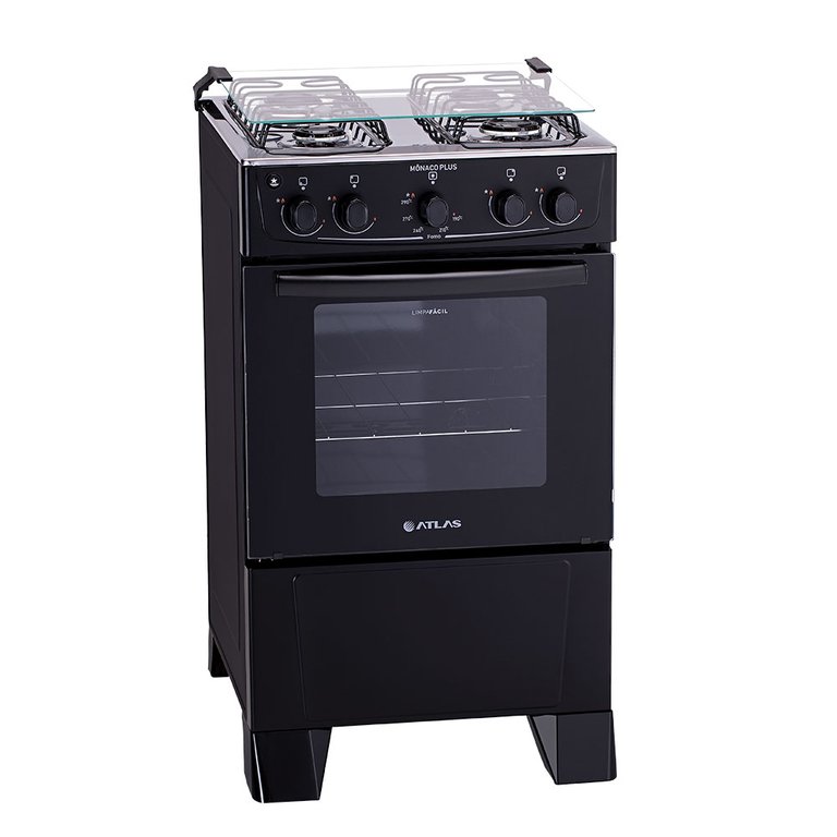 Fogão Atlas Mônaco Plus 4 Bocas - Acendimento Automático - Bivolt - Preto