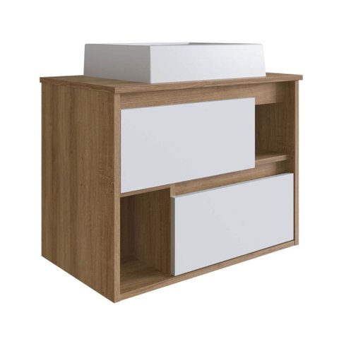 Gabinete para Banheiro Suspenso 60cm com 2 Gavetas Mel Branco Lvp03 Versato Nova Móbile