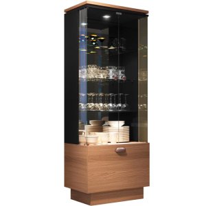 Cristaleira Nicho Adega com LED Portas de Vidro Dominic B01 Preto Nature - Lyam Decor