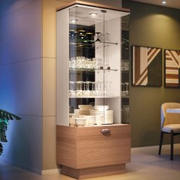 Cristaleira 2 Portas de Vidro LED Adega Embutida Dominic B01 Nature/Off White - Lyam Decor - 1