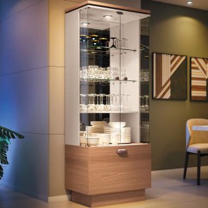 Cristaleira 2 Portas de Vidro LED Adega Embutida Dominic B01 Nature/Off White - Lyam Decor
