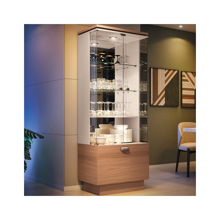 Cristaleira 2 Portas de Vidro LED Adega Embutida Dominic B01 Nature/Off White - Lyam Decor