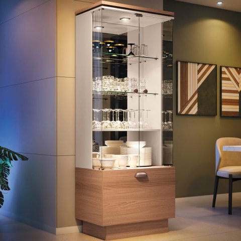 Cristaleira 2 Portas de Vidro LED Adega Embutida Dominic B01 Nature/Off White - Lyam Decor