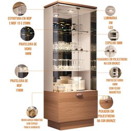 Cristaleira 2 Portas de Vidro LED Adega Embutida Dominic B01 Nature/Off White - Lyam Decor - 4