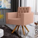 Ver imagem 2 de Kit 2 Poltronas Giratórias Base de Madeira Manu L02 Capitonê Linho Rosê - Lyam Decor