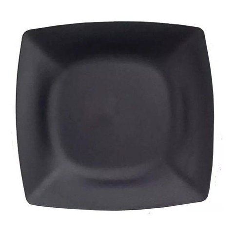 Kit20 Prato Quadrado Plástico Preto Refeição Lanche Porções
