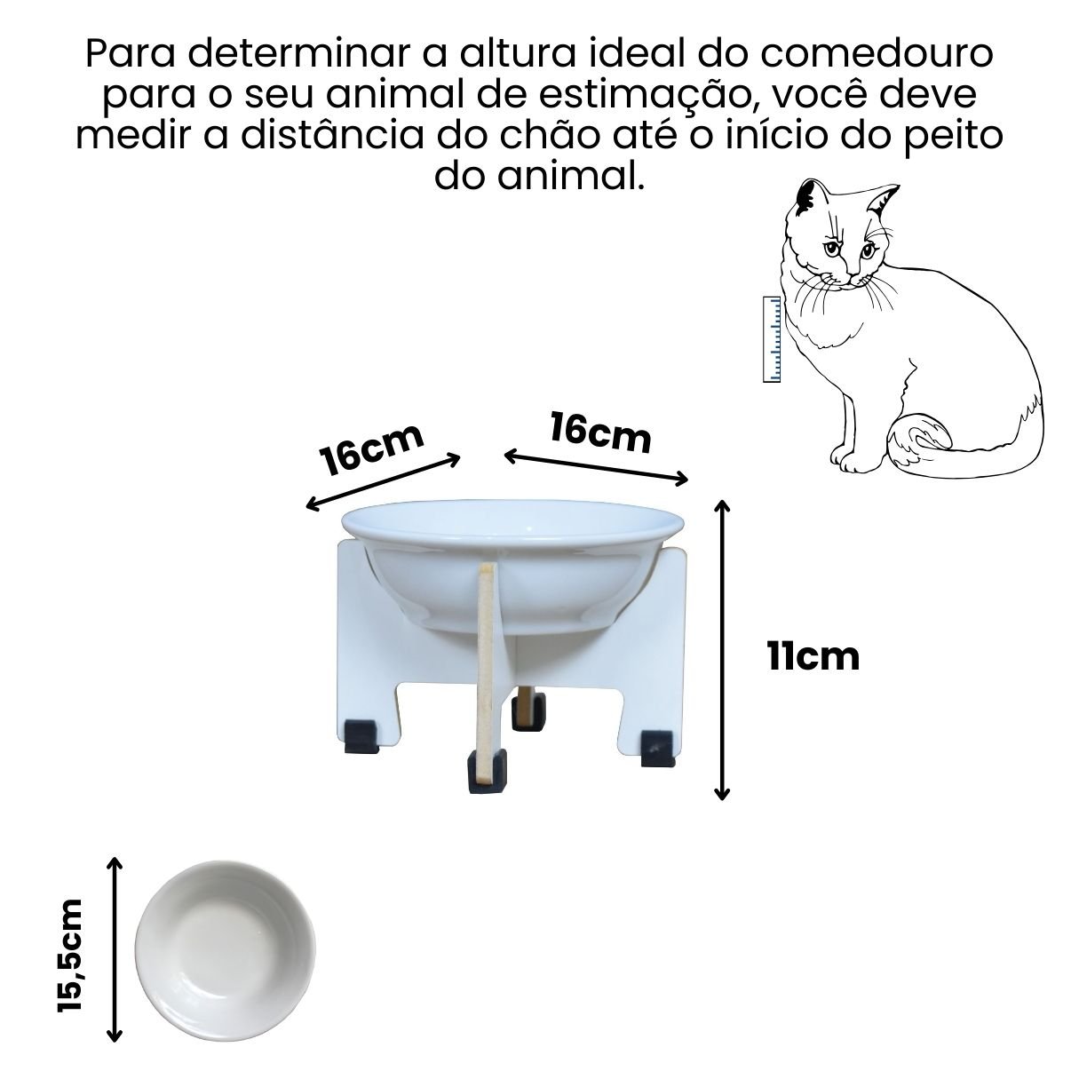 Comedouro Elevado Gato Cachorro Pet Mdf Modelo Torre:11cm/porcelana - 2