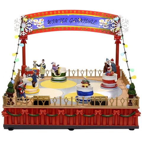 Enfeite Parque de Diversao Natal Natalino Led Cenario Musical Carrinho Giratorio Decoraçao Estante P