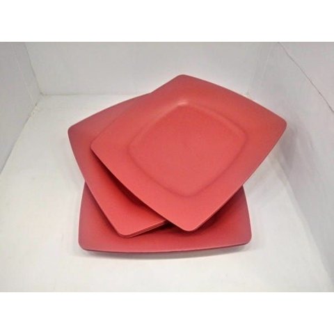 Kit 20 Prato Quadrado Vermelho Lanche Churrasco