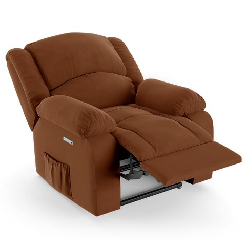 Poltrona do Papai Reclinável Pietra Elétrica Led Massagem Fh9 Veludo Terracota - Mpozenato