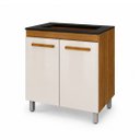 Ver imagem 2 de Balcão 75,5cm para Cooktop 5 Bocas Cor Freijó Off-White Pés Reguláveis Prateleira 2 Portas