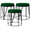 Ver imagem 1 de Kit 3 Puffs Decorativo Aramado Preto Zaya L02 Suede Verde Musgo