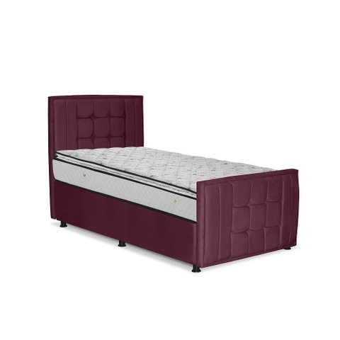 Cama com Cabeceira Solteiro Estofada Uvaia 100cm Suede:bordô