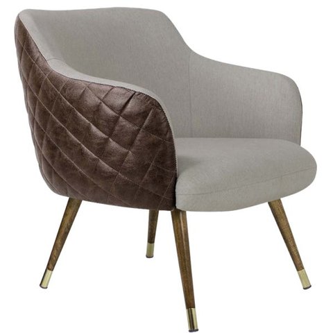Poltrona Decorativa Pés Palito Duo Jade D02 Linho Bege C-107 Tressê Corano Marrom - Lyam Decor
