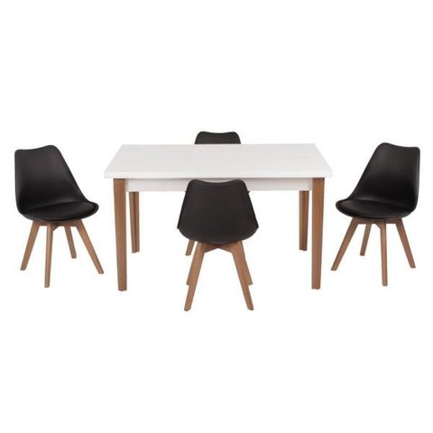Conjunto Mesa de Jantar Juliette Branca 135cm com 4 Cadeiras Leda - Preta