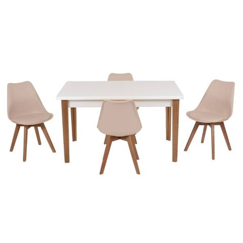 Conjunto Mesa de Jantar Juliette Branca 135cm com 4 Cadeiras Leda - Nude