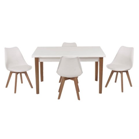 Conjunto Mesa de Jantar Juliette Branca 135cm com 4 Cadeiras Leda - Branca