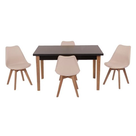 Conjunto Mesa de Jantar Juliette Preta 135cm com 4 Cadeiras Leda - Nude