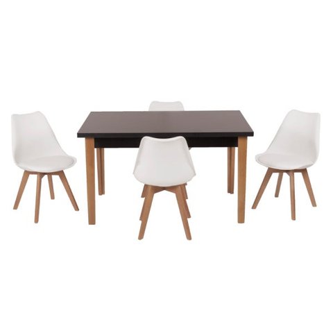 Conjunto Mesa de Jantar Juliette Preta 135cm com 4 Cadeiras Leda - Branca