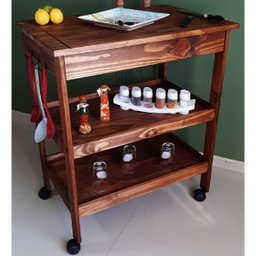 Carrinho de Churrasco Mesa Gourmet Churrasqueira W02 Madeira Maciça Imbuia - Lyam Decor - 3
