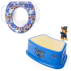 Kit Banquinho Degrau Infantil Azul e Redutor de Assento C/ Alça Patrulha Canina Chase