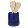 Porta Talheres de Cerâmica Azul C 3 Talheres de Madeira - 1