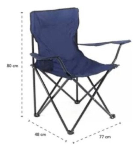 Cadeira de Praia Dobrável em Aço, Camping, Pesca com Bolsa e Porta Copo - Azul - 3