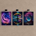 Ver imagem 2 de Kit3 Quadro Decorativo Paisagem Galaxia Planeta Space Árvore Quarto Qualidade Premium Luxo 28x20cm